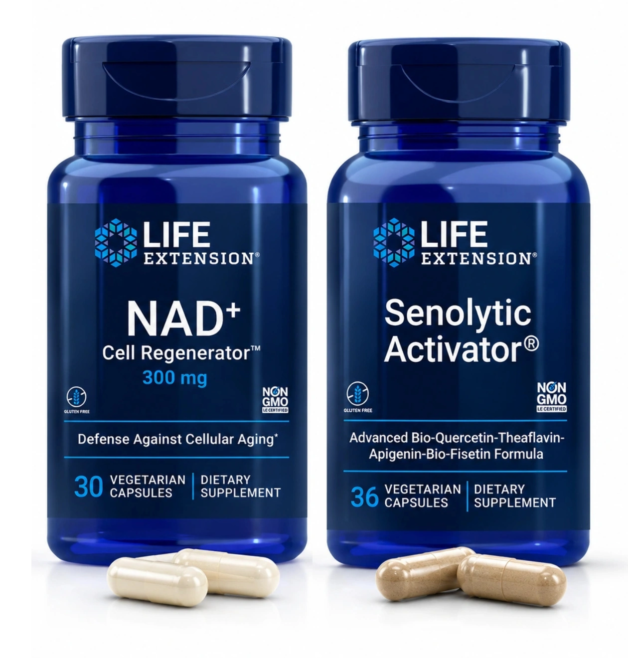 Life Extension NAD+ Cell Regenerator 300mg in Senolytic Activator dodatka za protokol OPTIMO LONGEVITY – dolgoživost in celična regeneracija