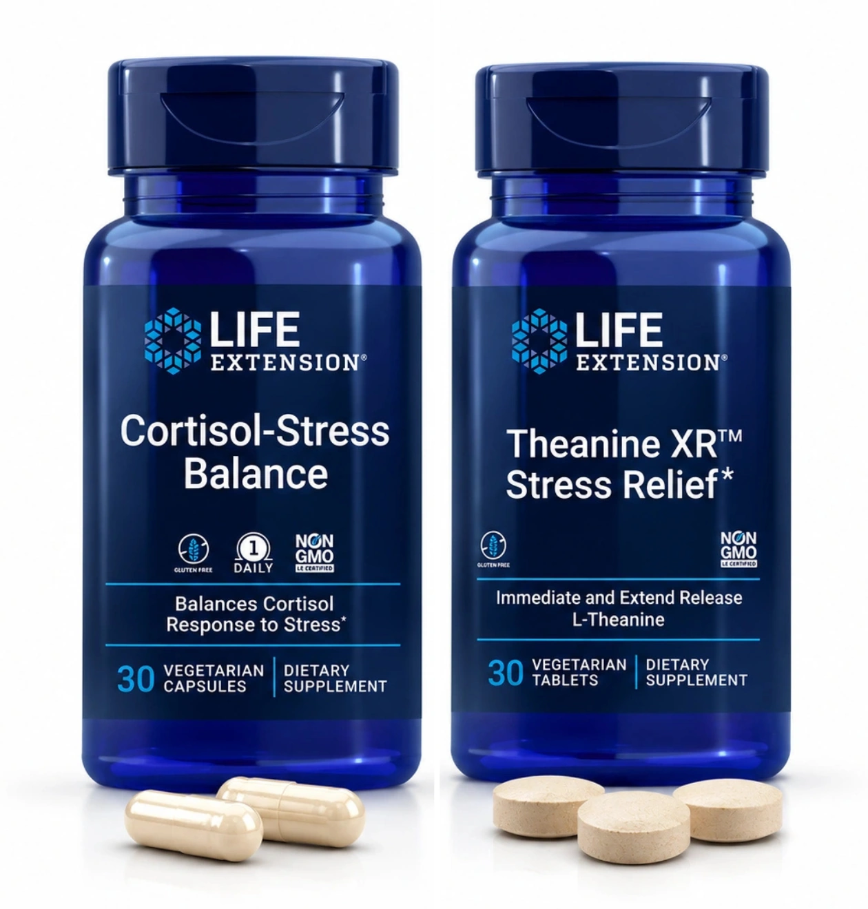 Life Extension Cortisol-Stress Balance in Theanine XR Stress Relief dodatka za protokol OPTIMO ANTI-STRES – zmanjšanje kortizola in sprostitev