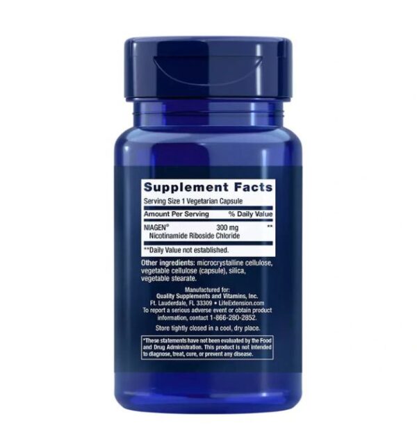 Life Extension NAD+ Cell Regenerator 300mg – sestava in Supplement Facts Life Extension NAD+ Cell Regenerator Supplement Facts: NIAGEN Nicotinamide Riboside Chloride 300mg sestava na nalepki